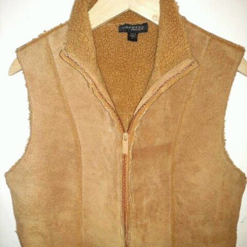 Suede Leather Sleeveless Zip Up Vest Women’s L